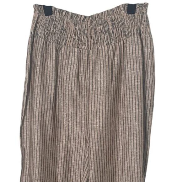 NWT Boden Linen Shirred Waist Camel and Black Lurex Stripe Wide Leg Trousers 4 - Picture 12 of 16